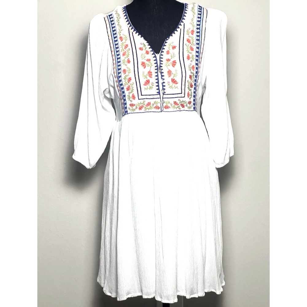 Forever‎ 21 Women's Girls Dress White Embroidered Boho Chic Size (S)